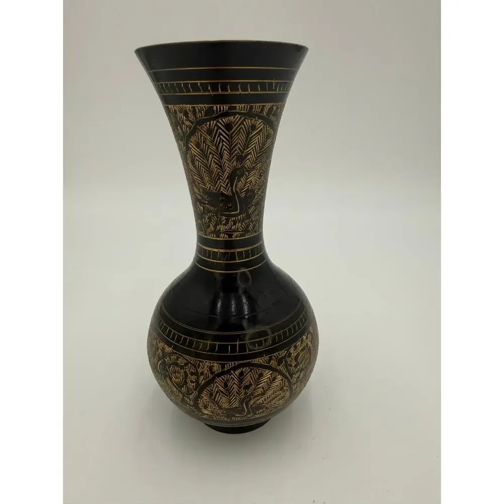 Vintage Indian Etched Bidri Vase